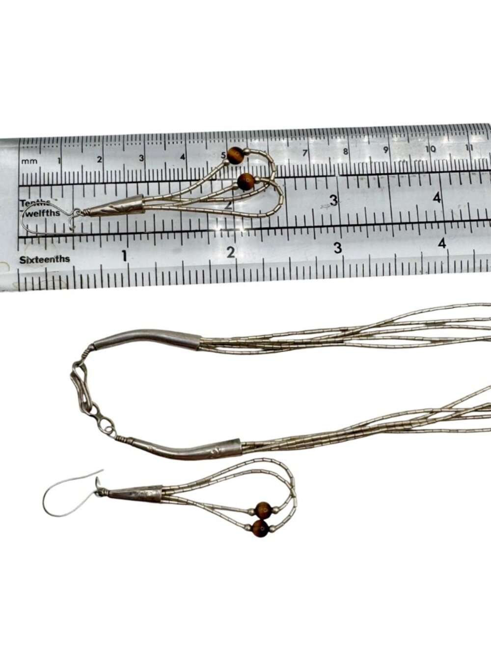 Multi-Strand Liquid Silver Necklace and Earrings Set 4mm Tiger's Eye - 20" - Picture 13 of 14
